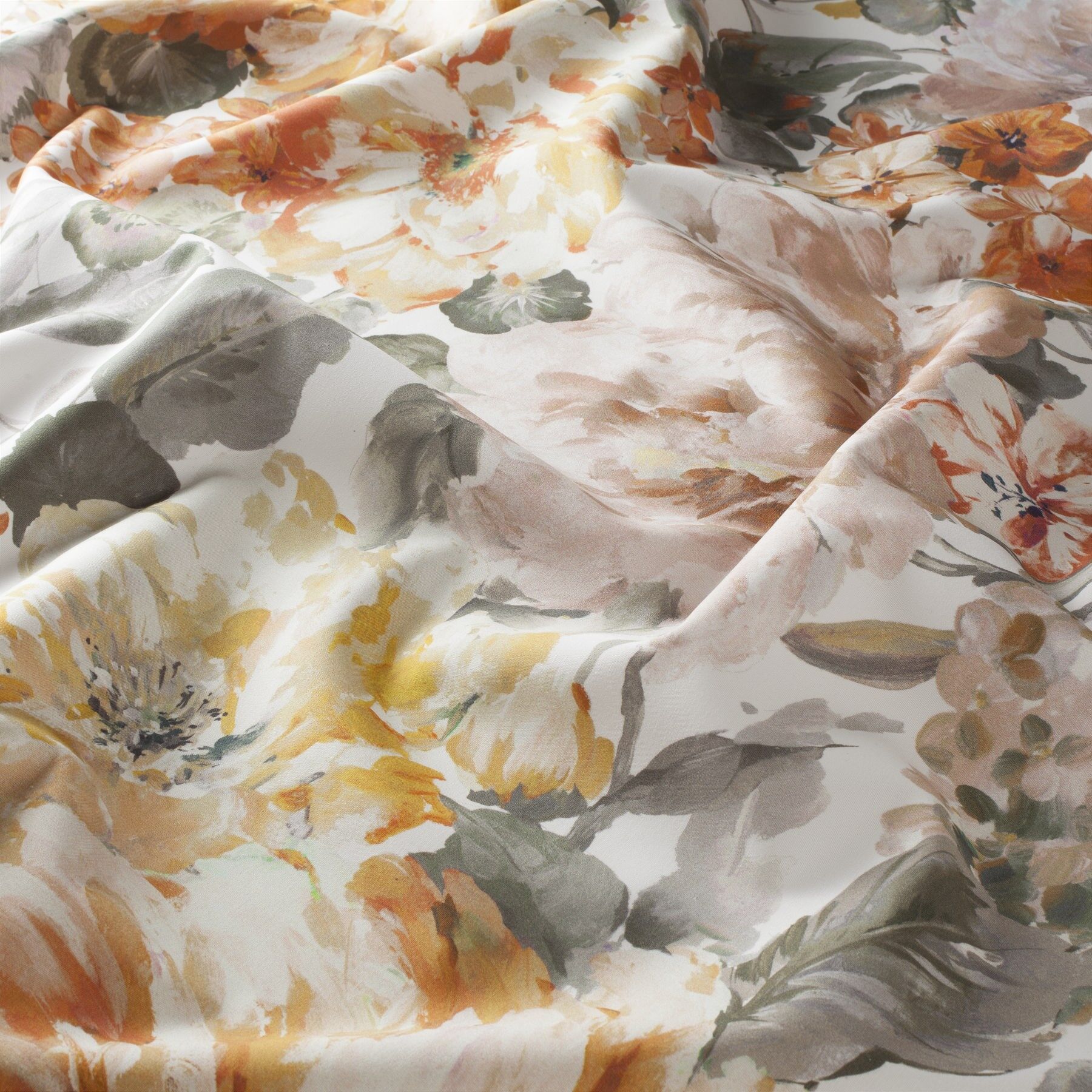 Ja8054 020 Flowersea Jab Vorhangstoff Meterware Mit Blumenmuster Orange Beige Gelb