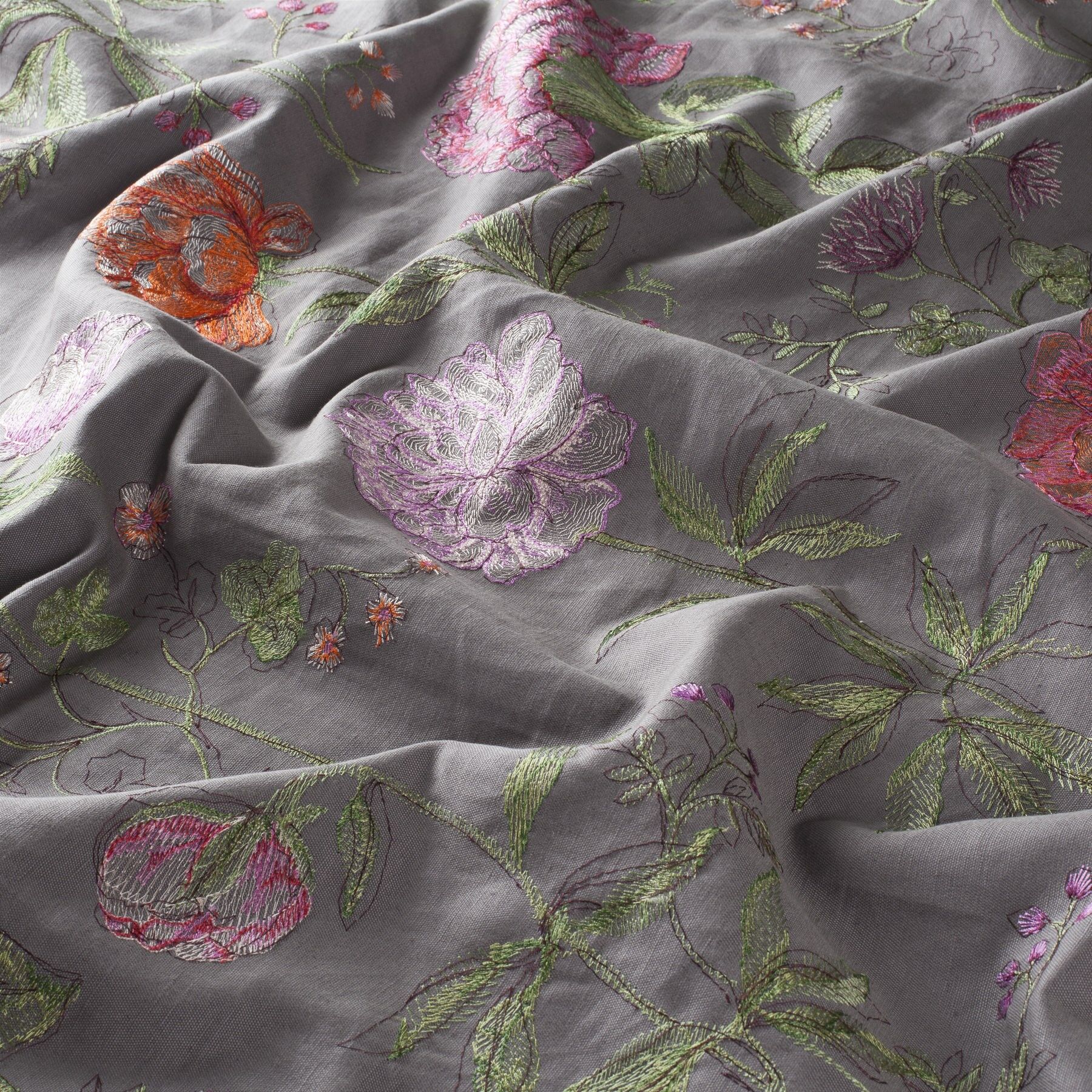 Ja7027 091 Florence Jab Vorhangstoff Meterware Mit Blumenmuster Grau