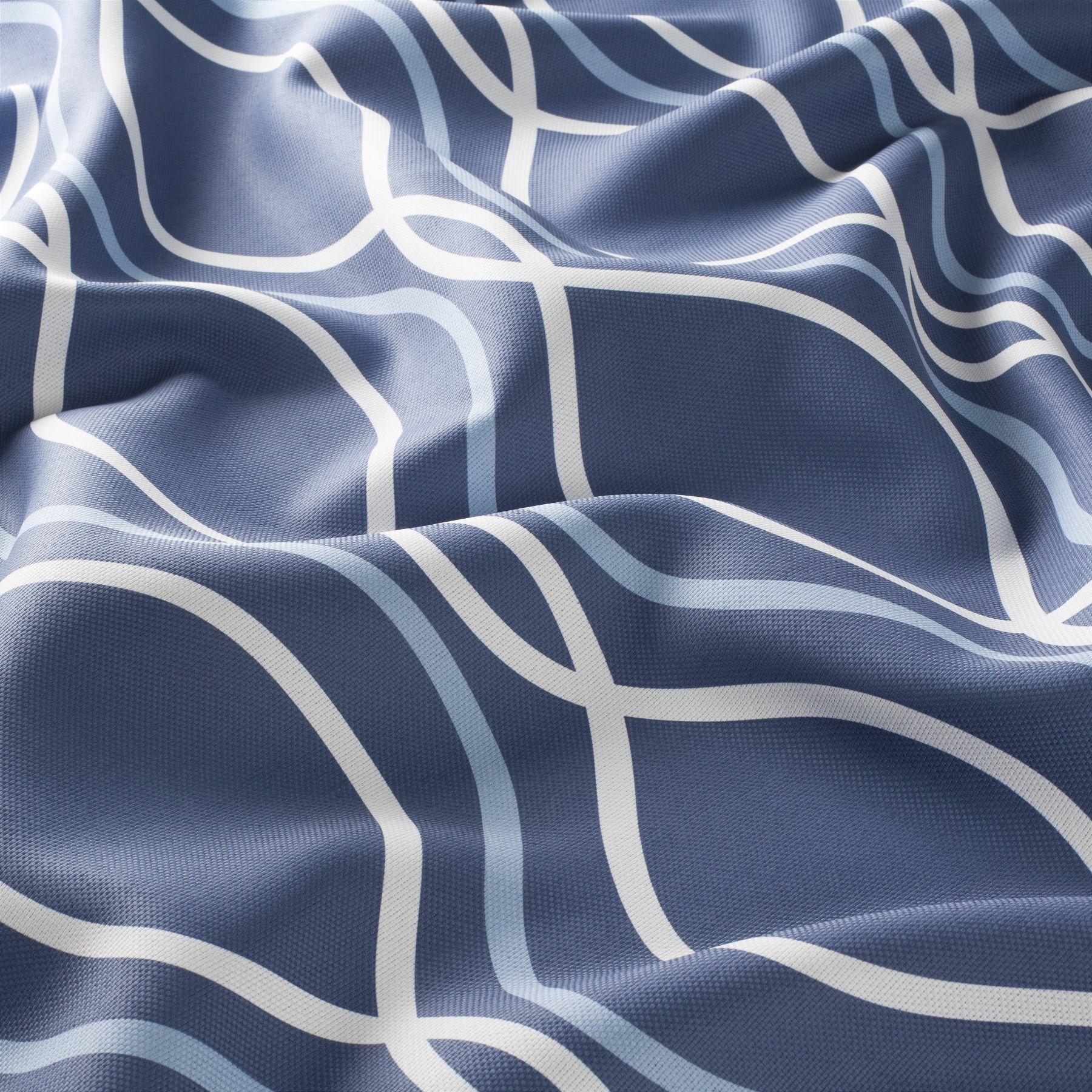 1 8935 050 Wave Jab Vorhangstoff Meterware Gemustert Blau