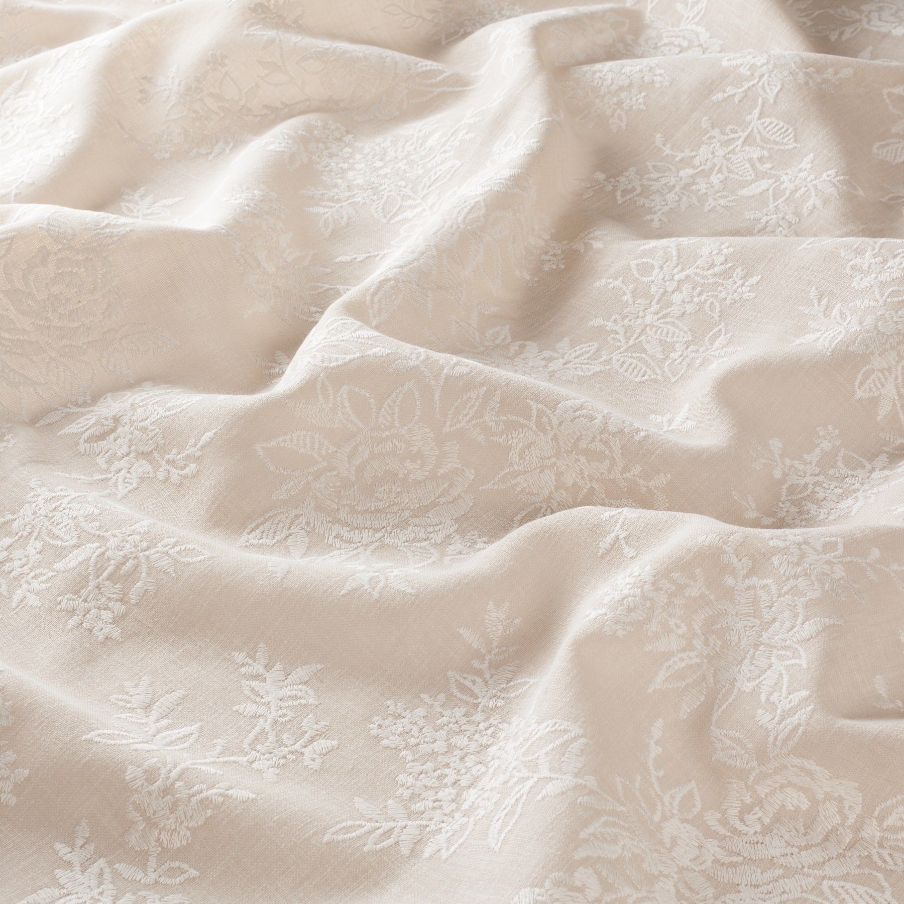 Ja7040 060 Greenhill Jab Landhaus Vorhangstoff Meterware Blumen Bestickt Rosa Beige
