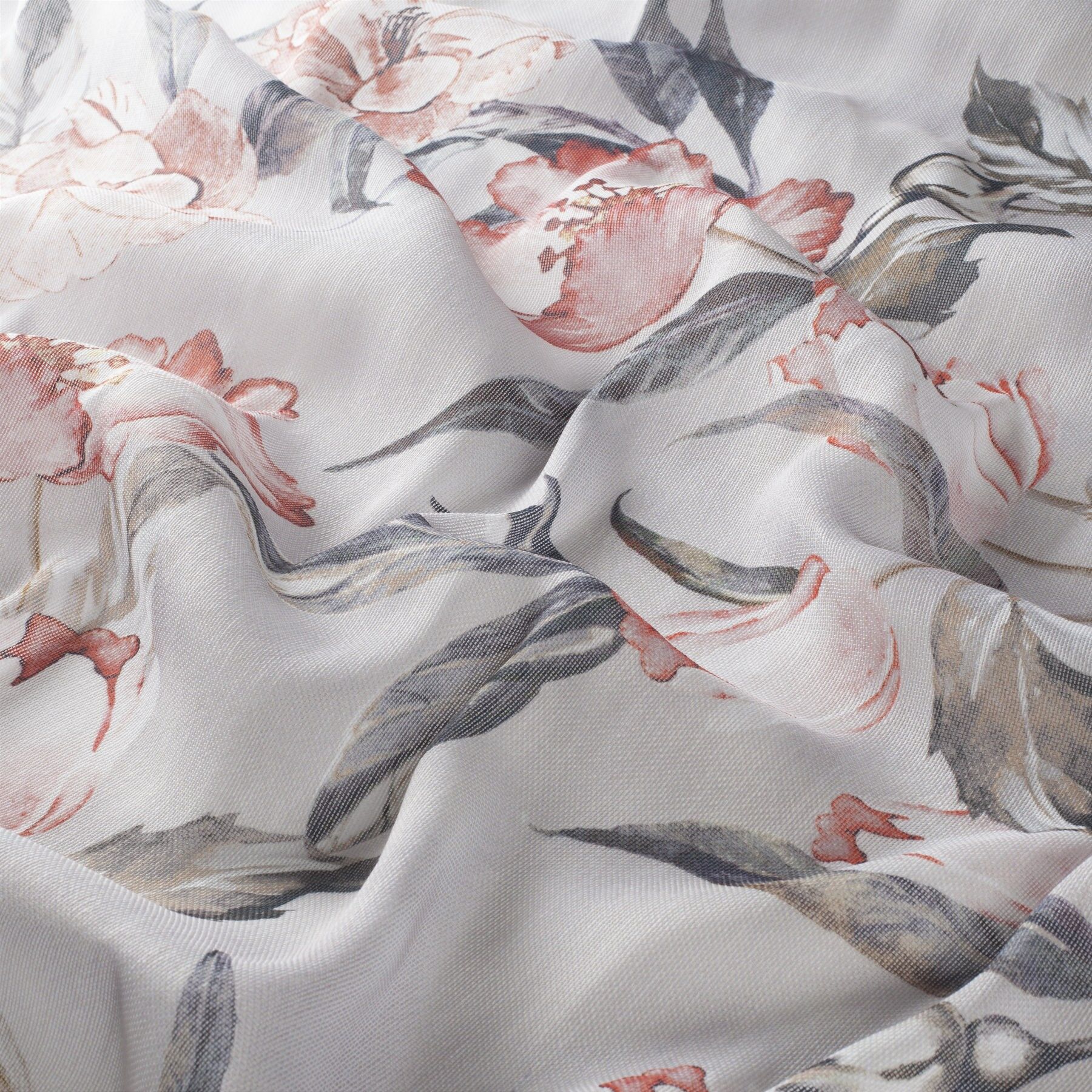 8 1887 010 Hanami Jab Vorhangstoff Meterware Mit Blumenmuster Grau Rot
