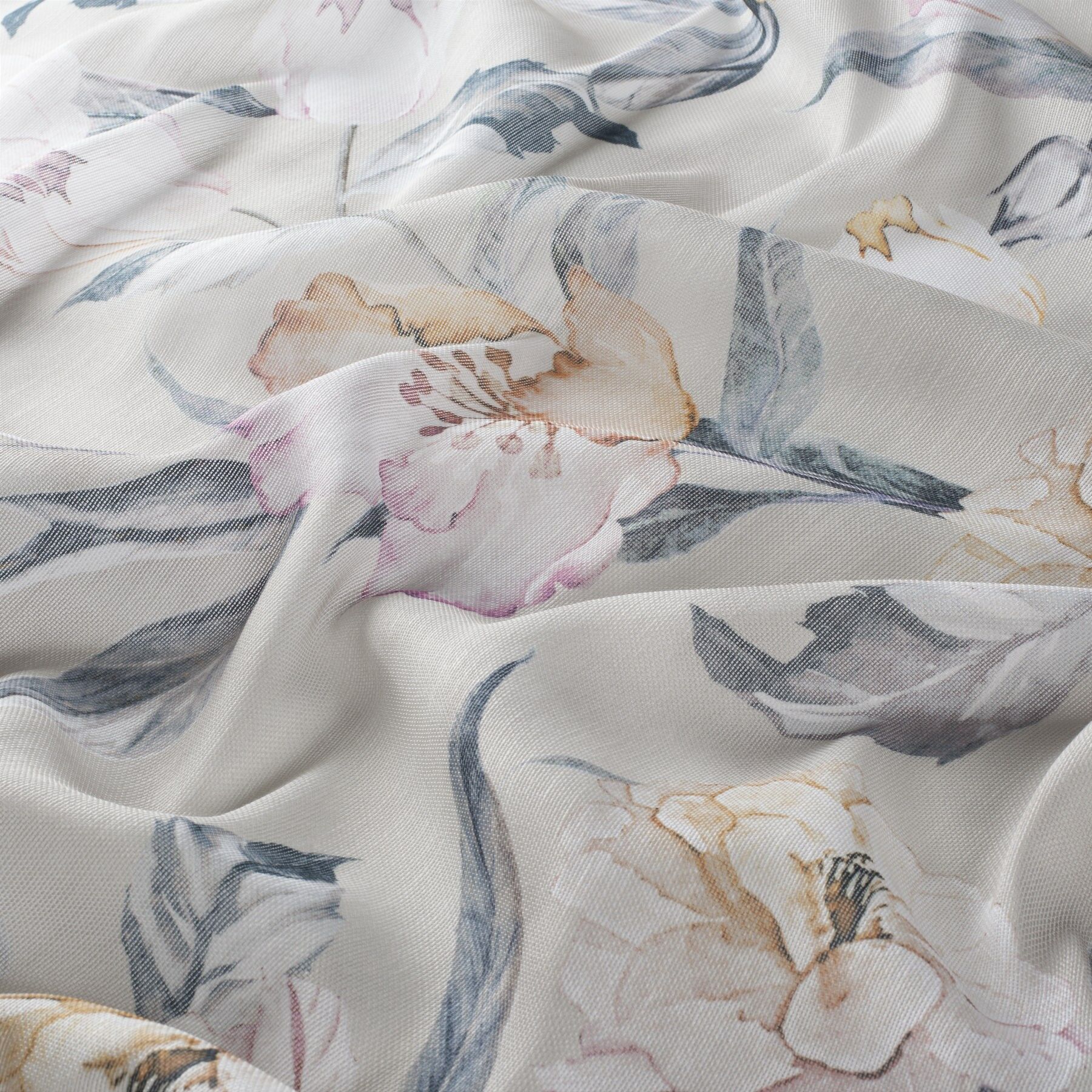 8 1887 060 Hanami Jab Vorhangstoff Meterware Mit Blumenmuster Blau Rosa