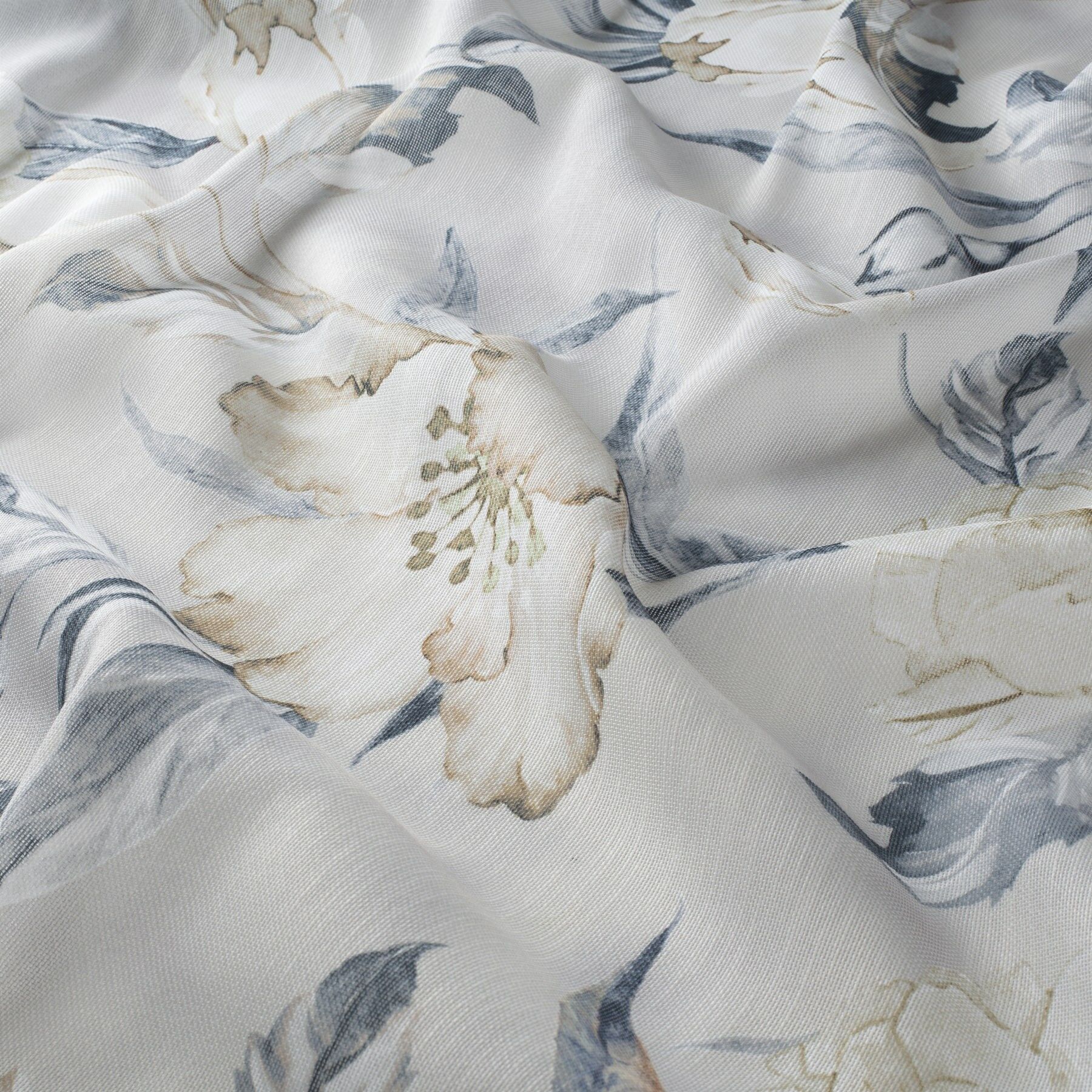 8 1887 070 Hanami Jab Vorhangstoff Meterware Mit Blumenmuster Grau Blau