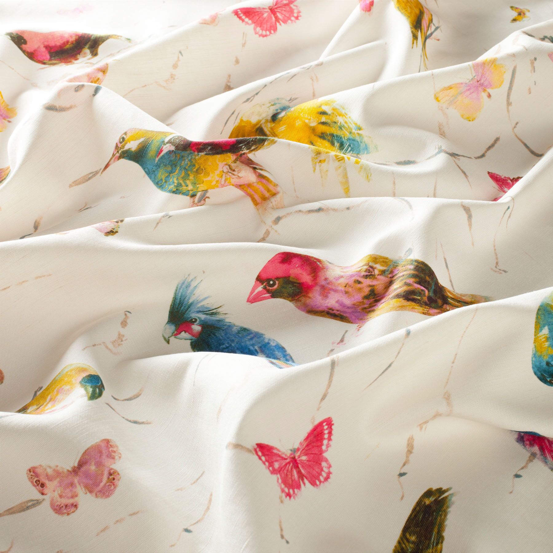 Ch2719 060 Birds Of Paradise Jab Vorhangstoff Meterware Gemustert Rosa Gelb Blau