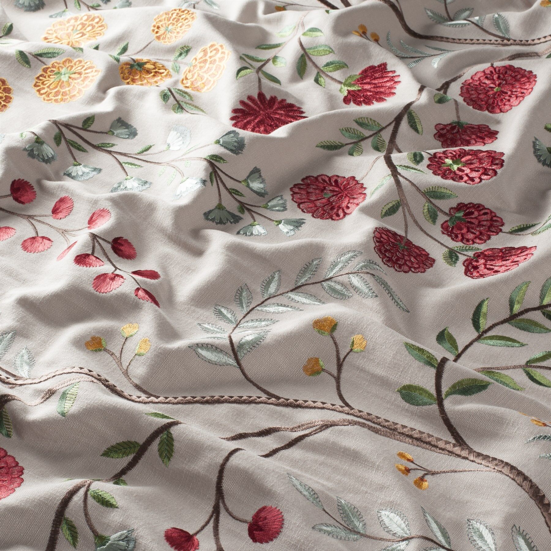 Ja7124 010 Country Flowers Jab Vorhangstoff Meterware Mit Blumenmuster Beige Rot Gelb