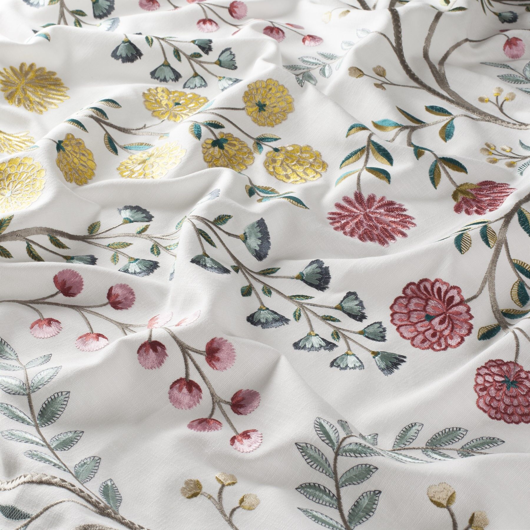 Ja7124 040 Country Flowers Jab Vorhangstoff Meterware Mit Blumenmuster Weiss Rot Gelb
